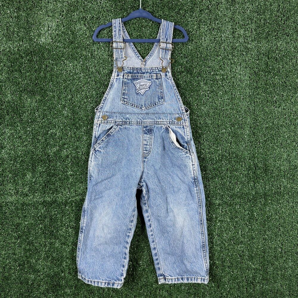 Vintage Guess Toddler Bib Overalls Size 2T Light Wash Denim Jumper Blue 90s